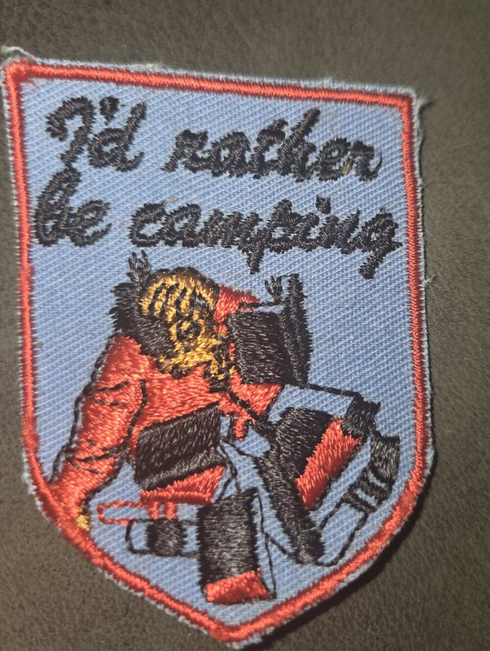 I’d Rather Be Camping Souvenir Blue Embroidered Patch Badge